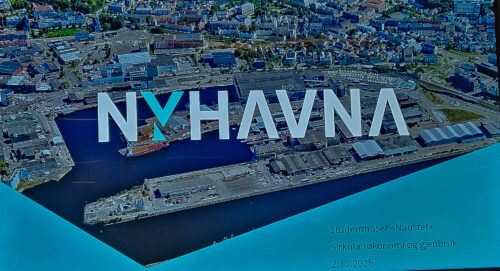 Flybilde av et havneområde.