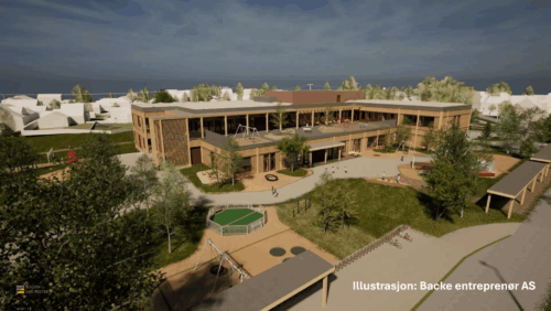 Illustrasjon ev et nytt skolebygg.