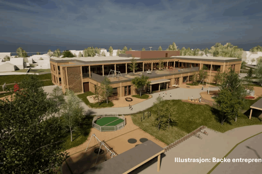 Illustrasjon ev et nytt skolebygg.