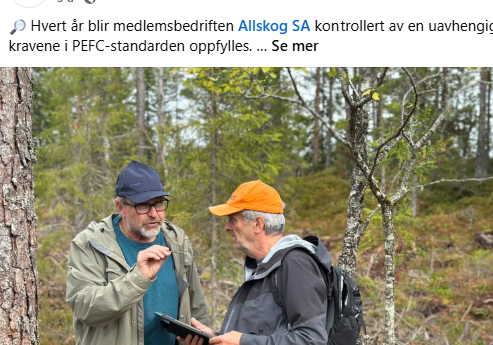 Skjermbilde av et facebook-innlegg med tre menn i skogen.