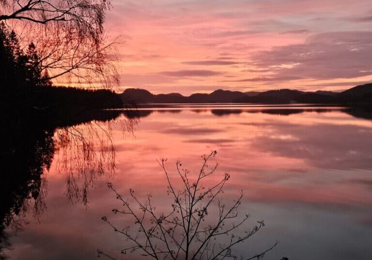 Solnedgang over Hammervatnet Solnedgang over innsjø