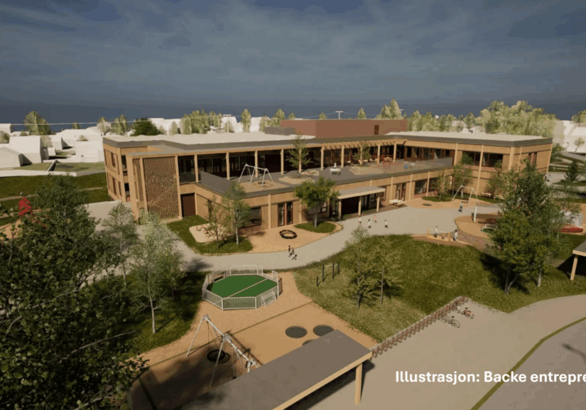 Illustrasjon ev et nytt skolebygg.
