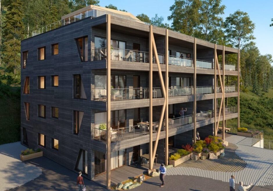 Treblokker. Byggekonseptet er utviklet av BoligPartner og Støren Treindustri, sammen med rådgivere og arkitekter. Ill: BoligPartner
